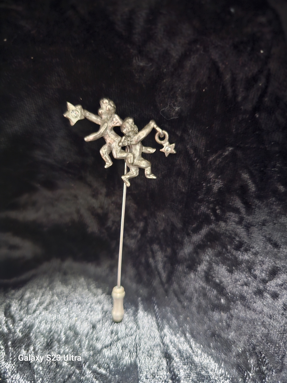 Vintage Silver-Tone Cherub Stick Pin with Stars